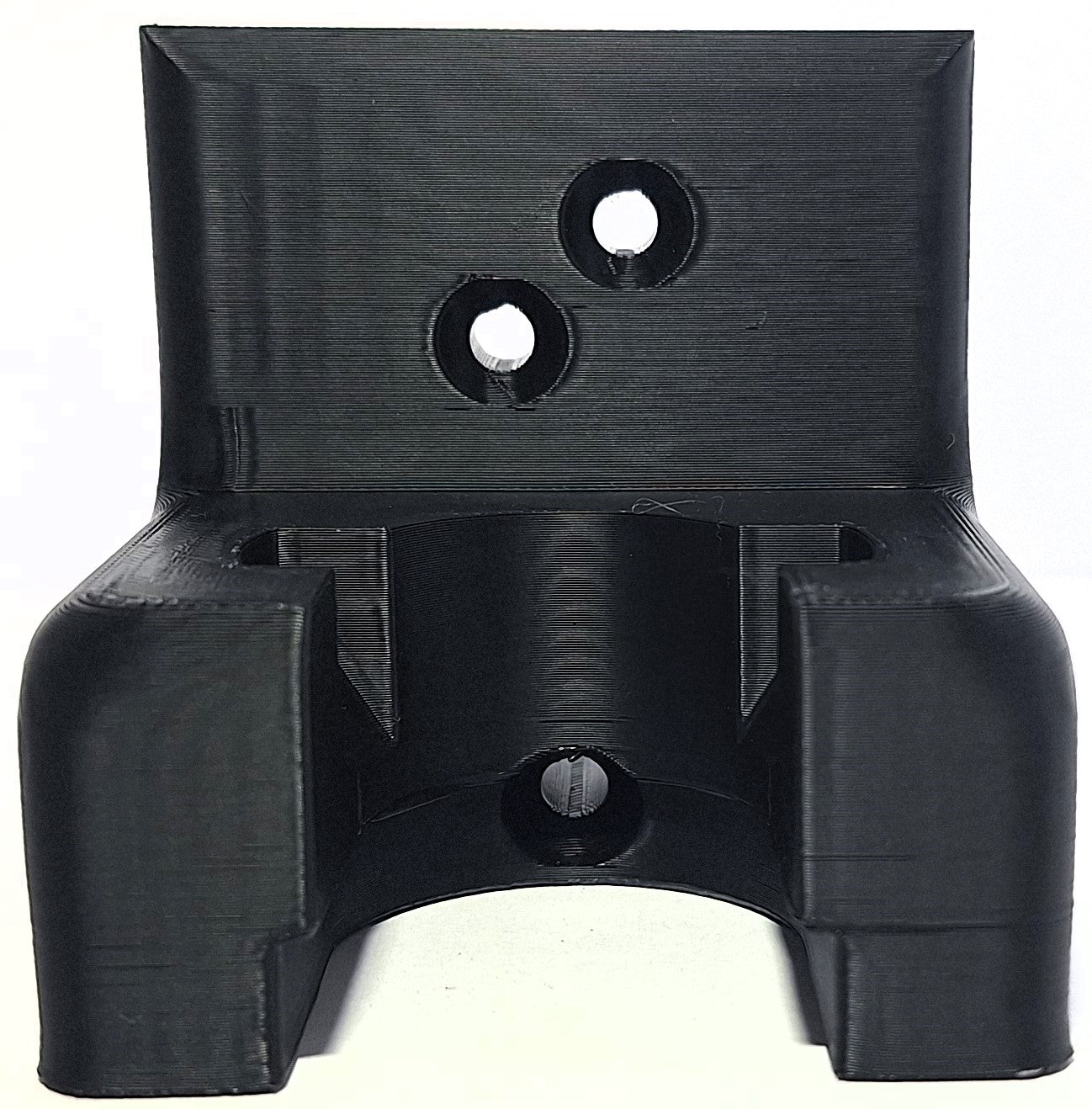 Black 3D tactical AR buffer tube wall hanger for AR-15 and AR-10 rifles with mounting holes